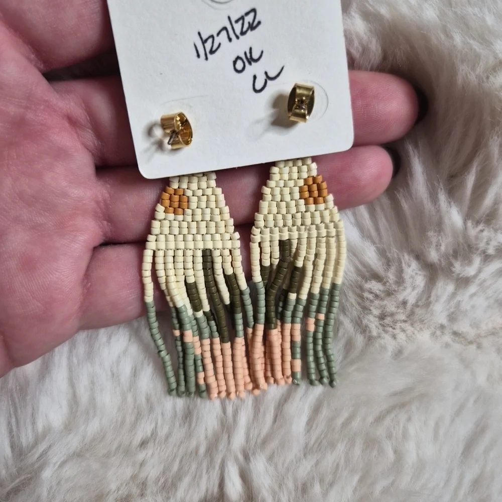 Madewell Earrings Cactus Beaded Seed Beads Boho Tribal Festival Earth Goddess ✨️ - Picture 8 of 8
